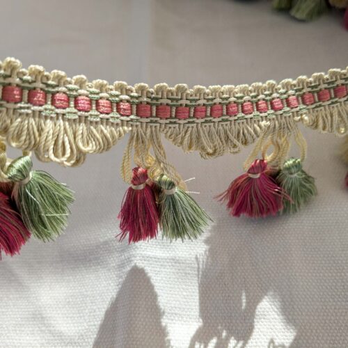 PXL_20250115_205050548 By yard Scalamandre Silk Tassel Fringe Trim Strawberry Field Red Pink Green Beige Fairy Tale 1-Ev49