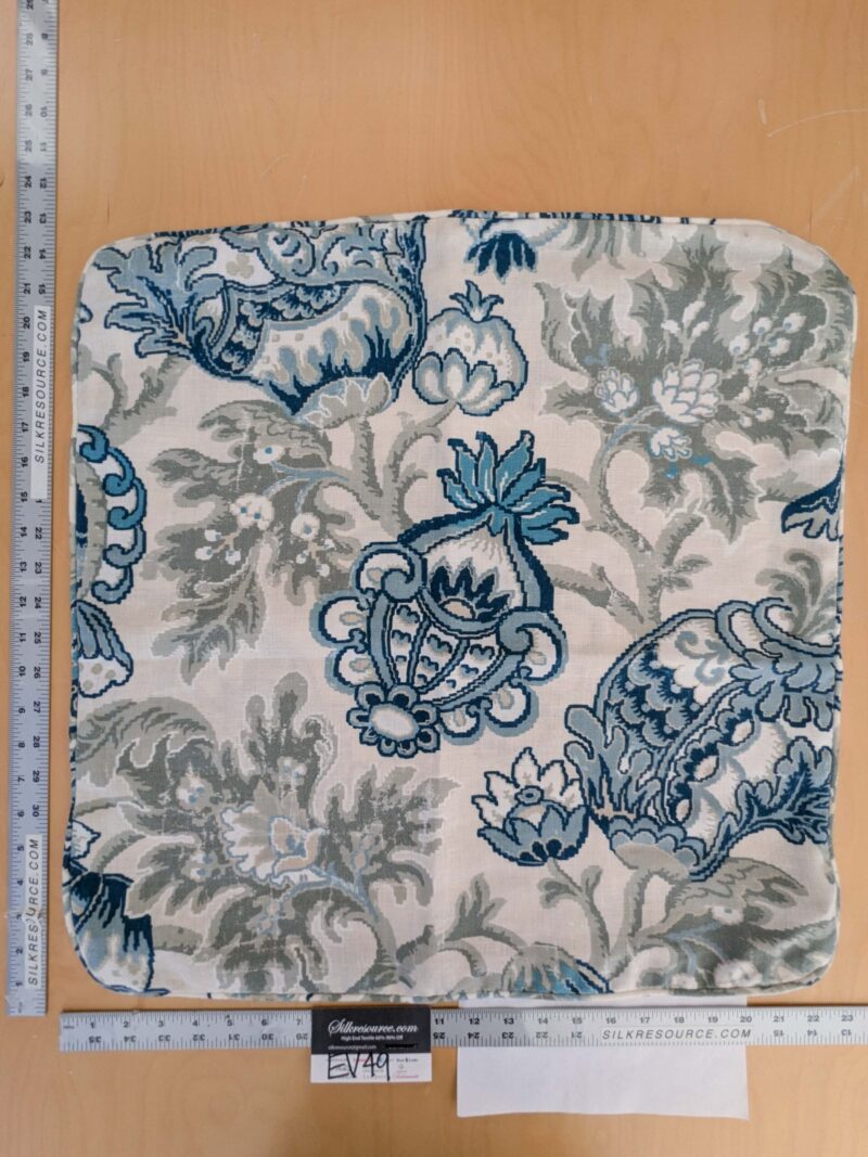 PXL_20250115_215434010 Scalamandre Pillow Case Square Canterbury Linen Print OYSTER & INDIGO Blue White Jacobean Tree of Life 22"x22" inches 7-Ev49