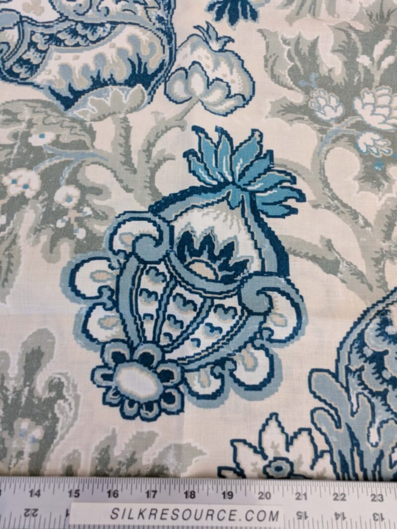 PXL_20250115_215445571 Scalamandre Pillow Case Square Canterbury Linen Print OYSTER & INDIGO Blue White Jacobean Tree of Life 22"x22" inches 7-Ev49