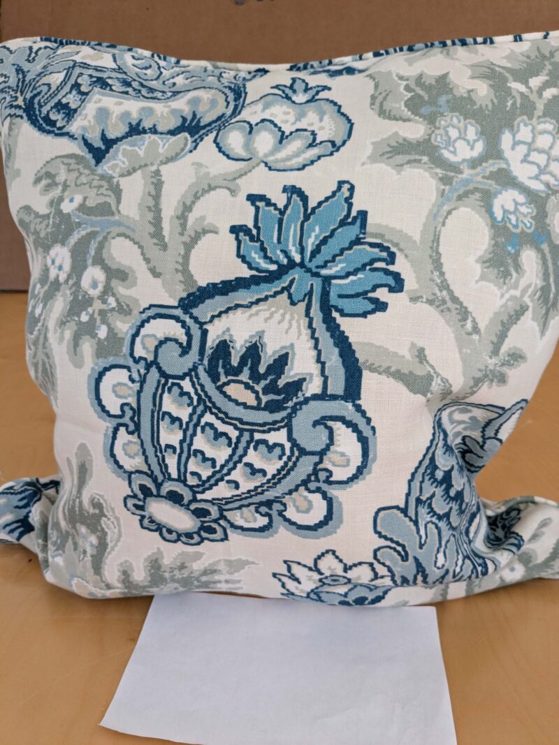PXL_20250115_220042705 Scalamandre Pillow Case Square Canterbury Linen Print OYSTER & INDIGO Blue White Jacobean Tree of Life 22"x22" inches 7-Ev49