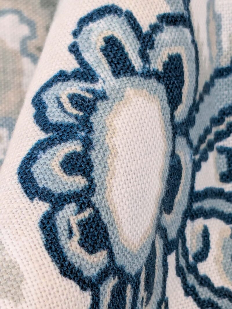 PXL_20250115_220146877 Scalamandre Pillow Case Square Canterbury Linen Print OYSTER & INDIGO Blue White Jacobean Tree of Life 22"x22" inches 7-Ev49