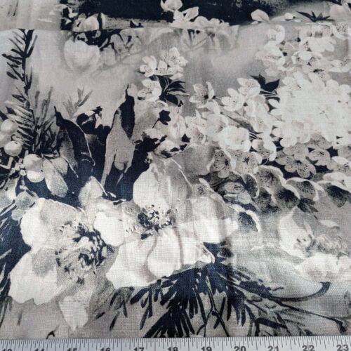 PXL_20250116_201842309 1.2y x 53"w  Scalamandre Jean Paul Gaultier Lelievre Paris Vagabond Graphite Linen Botanical Foliage Scenic Print Black White MSRP USD 500+/yard 17-Ev49