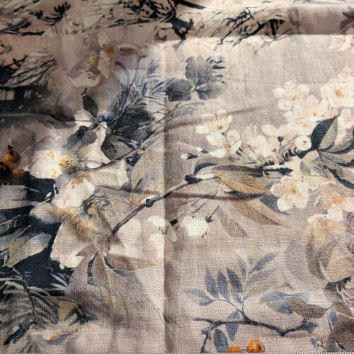 PXL_20250116_202149781 1.2y x 53"w Scalamandre Lelievre Jean Paul Gaultier Paris Vagabond Terre Linen Botanical Foliage Scenic Print Red Berry Black  MSRP USD 500+/Y 18-Ev49