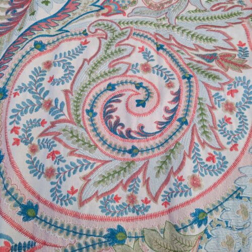 PXL_20250116_205933537 2.4y x 51" Scalamandre Malabar in Bloom Paisley Embroidery Blue Pink White Rich Spring Colors MSRP USD 620/y Piece A 23-Ev49