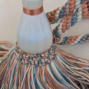 PXL_20250129_214911636 Scalamandre Tieback Handmade Single Tassel Blue White Copper MSRP USD200/each