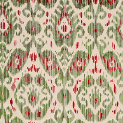 SC_000427015 Special Order Scalamandre Tashkent Velvet Spring Green Ikat Red Black Beige Cotton Viscose MSRP USD624/y