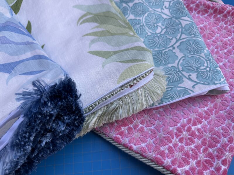 img_8363-2 Pillow Case only Scalamandre Hinson Colorpop Pillow Petal Velvet in Pinks with Cord Trim Pink  MSRP8