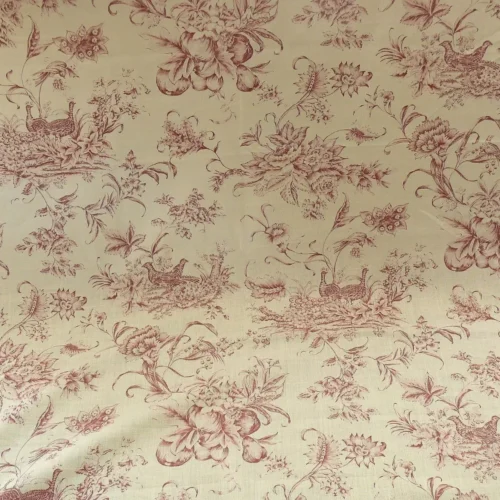 s-l1600 3yards Brunchwig & Fils Promenade D Automne Linen Bird Toile de Jouy Mauve Red White