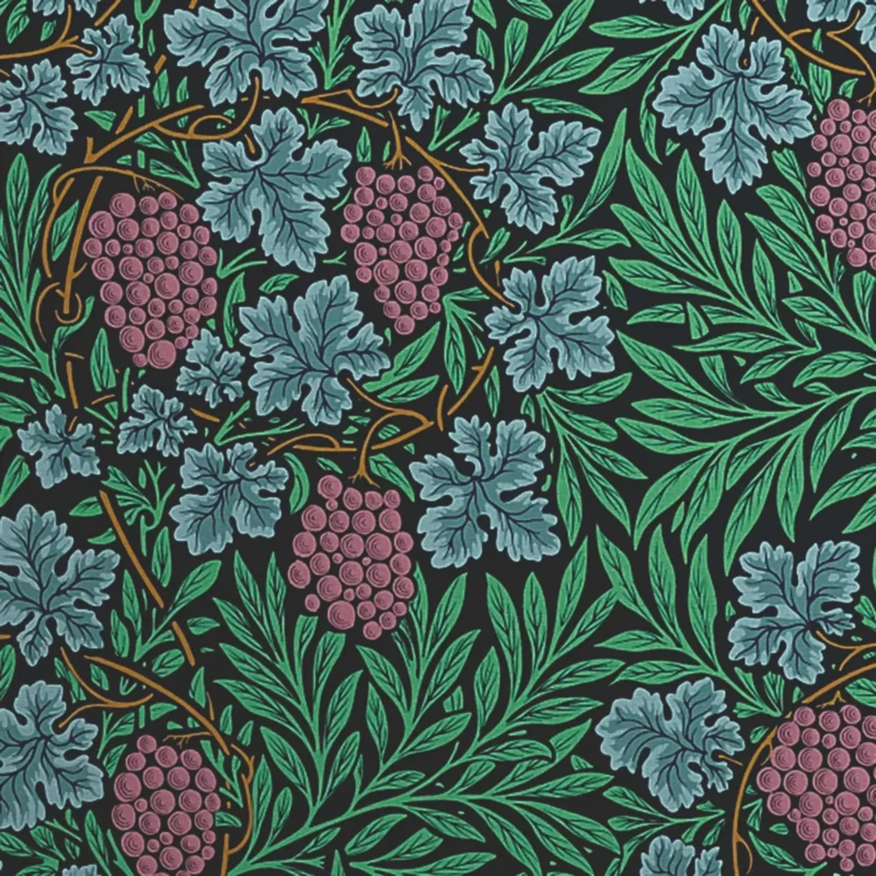 39l_morris_vine_bedding_cutout 100% Silk Damask Summer Berry on Vine Cream Nimbus Art Nouveau William Morris