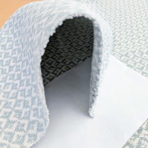 PXL_20250128_192654720 96 EV50 26" x 26" Square Scalamandre Khiva Weave Cloud Light Blue White Cotton Small Scale  White MSRP USD 180/y