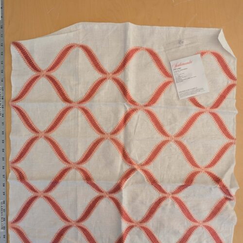 PXL_20250128_195455566 99 EV50 26" x 27" Square Scalamandre Rondure Embroidery Coral Orange White Diamond Ogee MSRP USD 492/y