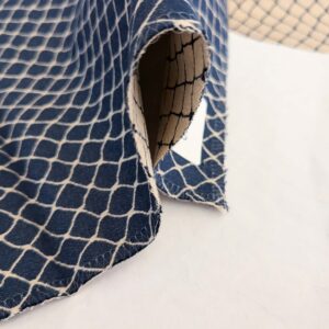 PXL_20250128_200748310 109 EV50 25" x 26" Square Jean Paul Gaultier Cabaret Chair Cream White Blue Reversible Small Jacquard Diamond Cotton MSRP USD300+/y