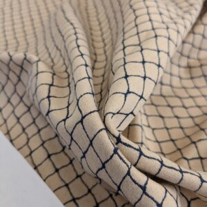 PXL_20250128_200756000 109 EV50 25" x 26" Square Jean Paul Gaultier Cabaret Chair Cream White Blue Reversible Small Jacquard Diamond Cotton MSRP USD300+/y