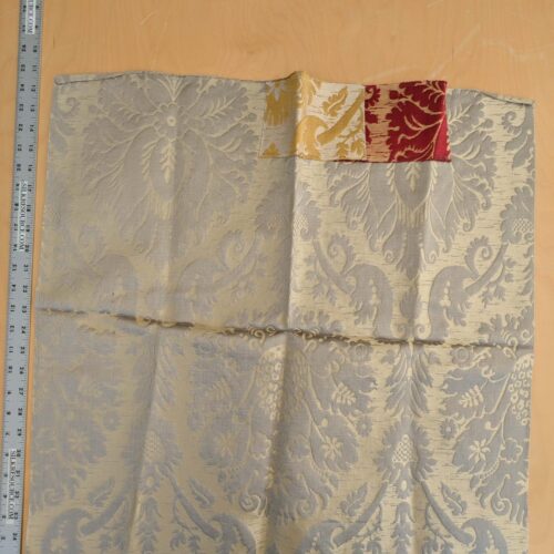 PXL_20250128_200825994 110 EV50 24" x 24" Square  Scalamandre Tassinari and Chatel Cammino Argent Silver Gray Silk Damask Red MSRP USD1484/y