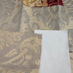 PXL_20250128_200856059 110 EV50 24" x 24" Square  Scalamandre Tassinari and Chatel Cammino Argent Silver Gray Silk Damask Red MSRP USD1484/y