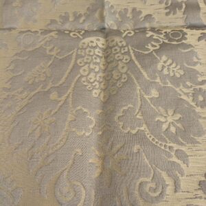 PXL_20250128_200955995 110 EV50 24" x 24" Square  Scalamandre Tassinari and Chatel Cammino Argent Silver Gray Silk Damask Red MSRP USD1484/y