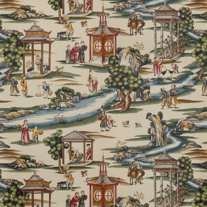SC_0002WP81584A Special Order  Scalamandre Shanghai Multi On Tea Stain - B Chinoisery Painting Printed 100% Paper MSRP USD1256/Y Asian Landscape Wallcovering