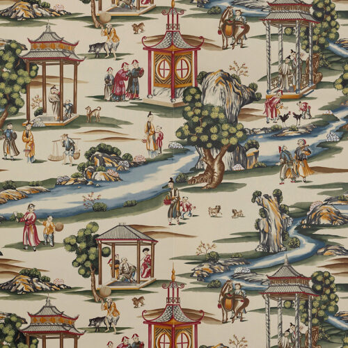 SC_0002WP81584A_SCH Special Order  Scalamandre Shanghai Multi On Tea Stain - A Chinoisery Painting Printed 100%Paper MSRP USD1256/Y Asian Landscape Wallcovering