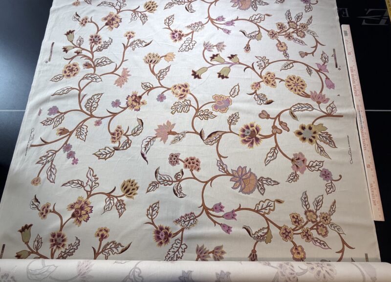 img_8632-1 1.7yards Oscar de la Renta Ankasa Crewel Flower Cotton Print Natural Beige Terracotta Floral