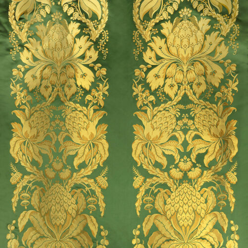 H0_00041508 Special Order Scalamandre Tassinari & Chatel Les Ananas 51" in Vert Green Gold Historical Silk Lampas Pineapple Neoclassical MSRP USD5616/repeat