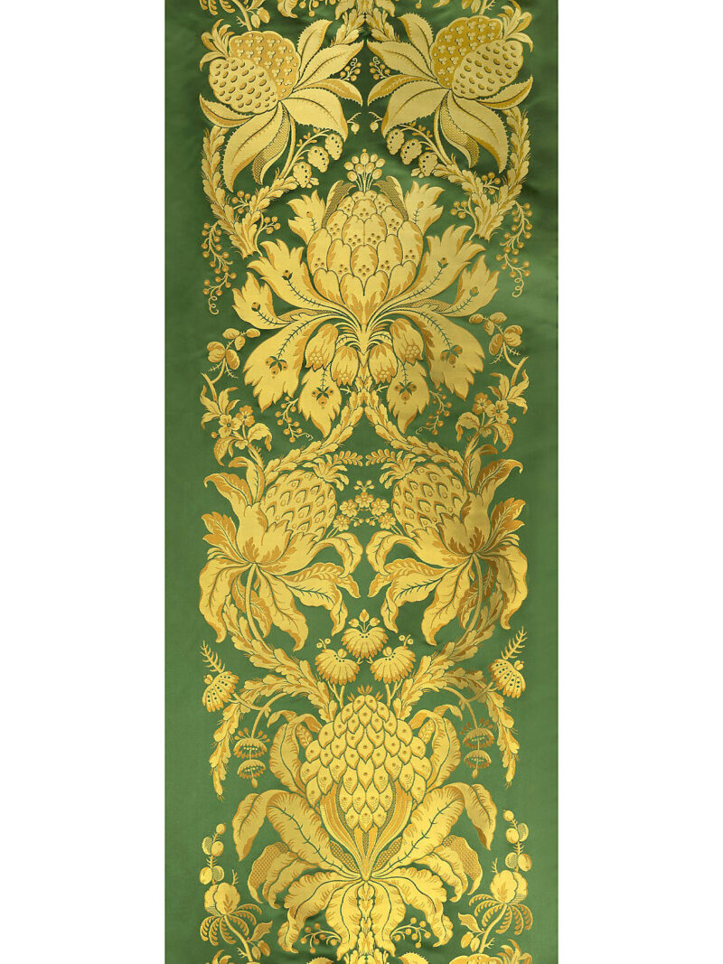 H0_00041508_CL3 Special Order Scalamandre Tassinari & Chatel Les Ananas 51" in Vert Green Gold Historical Silk Lampas Pineapple Neoclassical MSRP USD5616/repeat