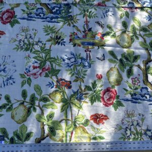 IMG_7467 Scalamandre Shantung Garden in Bloom Print Chinoiserie Flower Fruit Basket Floral Botanical Historical MSRP USD378/y