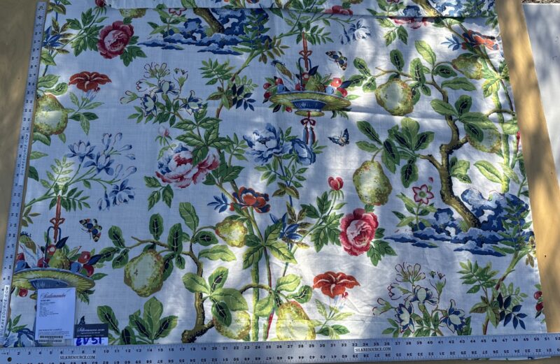 IMG_7467 Scalamandre Shantung Garden in Bloom Print Chinoiserie Flower Fruit Basket Floral Botanical Historical MSRP USD378/y