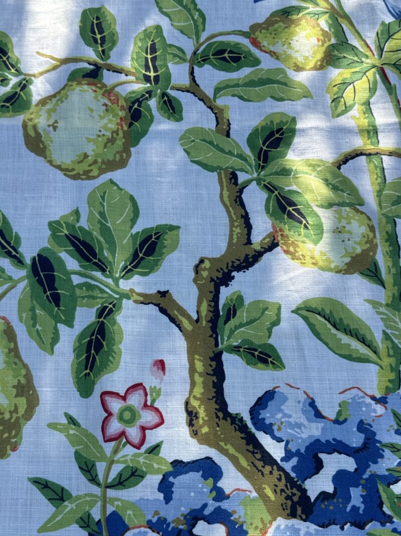 IMG_7474 Scalamandre Shantung Garden in Bloom Print Chinoiserie Flower Fruit Basket Floral Botanical Historical MSRP USD378/y