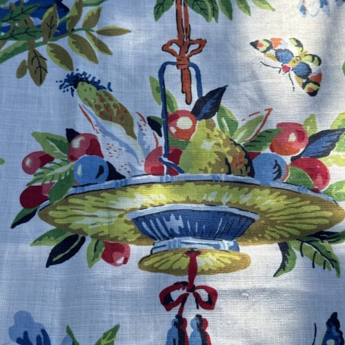 IMG_7475 Scalamandre Shantung Garden in Bloom Print Chinoiserie Flower Fruit Basket Floral Botanical Historical MSRP USD378/y