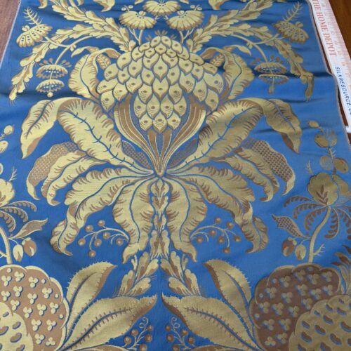 IMG_8982 2 Berkbox106 58" x 21.5" Scalamandre Tassinari & Chatel Les Ananas in Bleu Historical Silk Lampas Pineapple Neoclassical