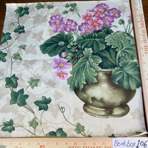 IMG_9130 34 Berkbox106 18" x 18" Square Scalamandre Folie Flamande Rose on Beige Botanic Illustration Rose Dalia Tulip Ivy Crocus Morning Glory MSRP USD236/y
