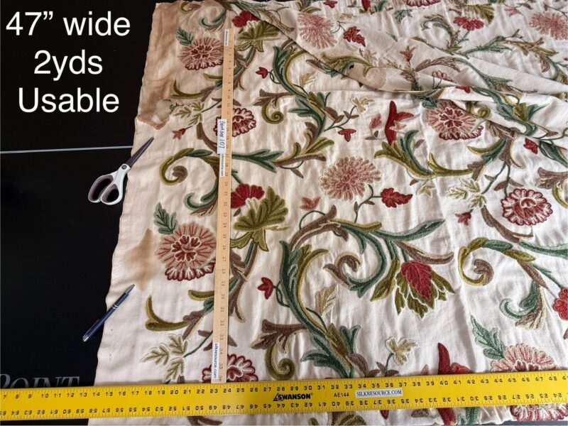 1 Berkbox107 2yards x 47"w Scalamandre Old World Weavers Devin Crewel Pastel Floral Botanical Wool Embroidery on Cotton Beige MSRP USD456/y