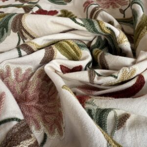 1 Berkbox107 2yards x 47"w Scalamandre Old World Weavers Devin Crewel Pastel Floral Botanical Wool Embroidery on Cotton Beige MSRP USD456/y