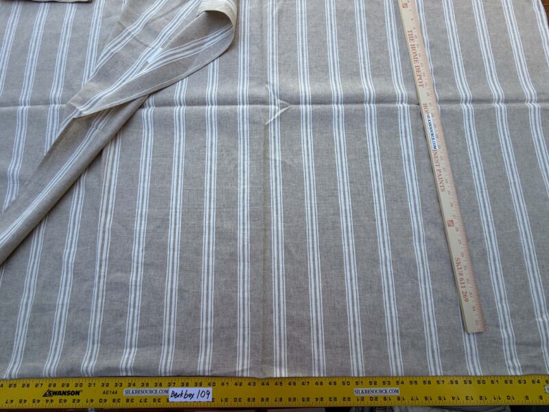 IMG_9939 6 Berkbox109 Scalamandre Alhambra Negret Linen Beige White Cotton Stripe  2.4yd x54" wide