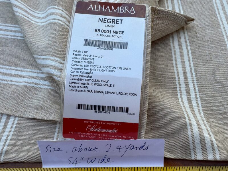 IMG_9940 6 Berkbox109 Scalamandre Alhambra Negret Linen Beige White Cotton Stripe  2.4yd x54" wide