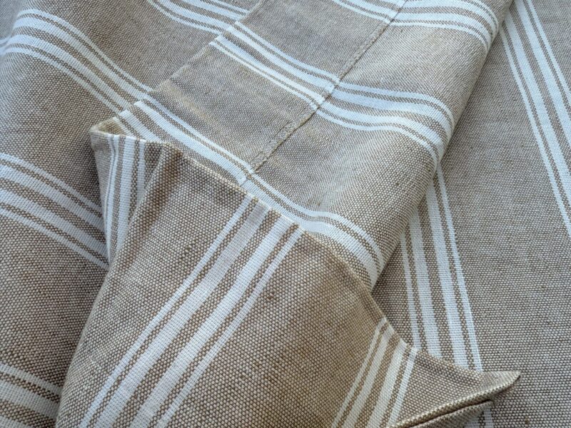 IMG_9941 6 Berkbox109 Scalamandre Alhambra Negret Linen Beige White Cotton Stripe  2.4yd x54" wide