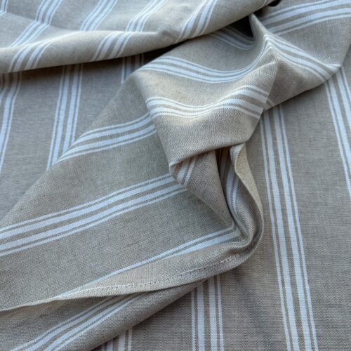 IMG_9942 6 Berkbox109 Scalamandre Alhambra Negret Linen Beige White Cotton Stripe  2.4yd x54" wide
