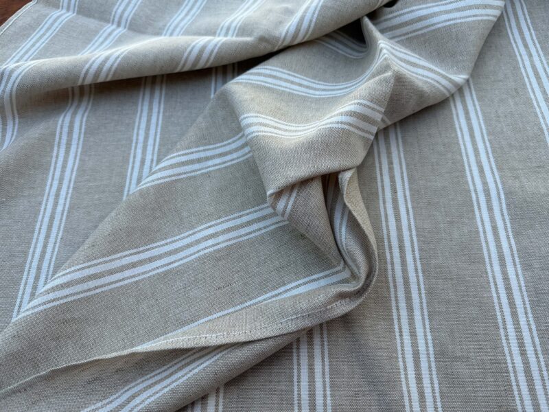 IMG_9942 6 Berkbox109 Scalamandre Alhambra Negret Linen Beige White Cotton Stripe  2.4yd x54" wide