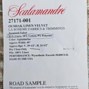 PXL_20250128_195832343 100 EV50 27" x 24" Square Scalamandre Oushak Linen Velvet Aquamarine Jacquard Blue Brown Linen MSRP USD638/y