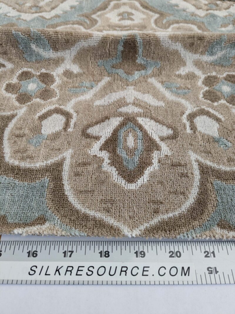 PXL_20250128_195858525 100 EV50 27" x 24" Square Scalamandre Oushak Linen Velvet Aquamarine Jacquard Blue Brown Linen MSRP USD638/y