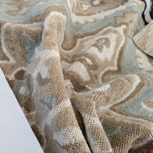 PXL_20250128_195907097 100 EV50 27" x 24" Square Scalamandre Oushak Linen Velvet Aquamarine Jacquard Blue Brown Linen MSRP USD638/y