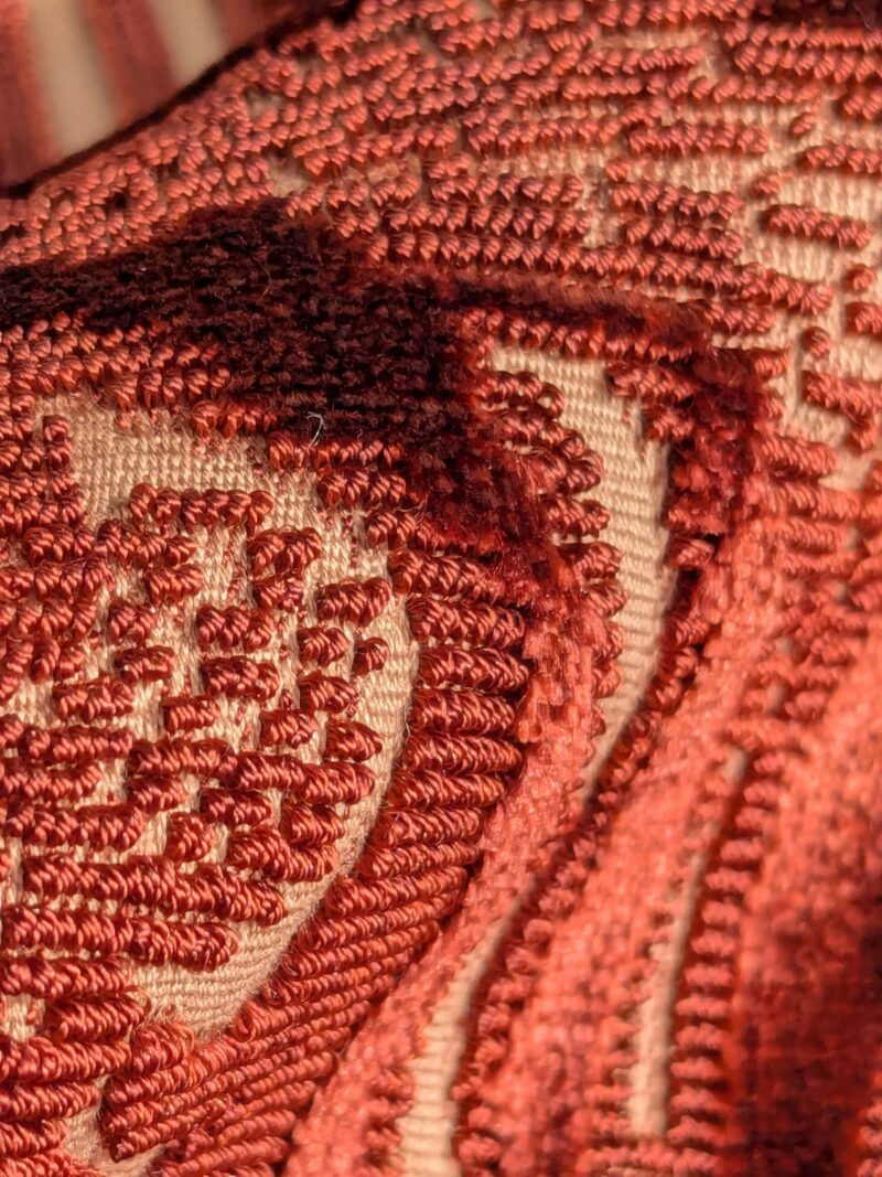 PXL_20250218_200729731 Magnifique Jardin Garden Scroll Cut Silk Velvet Ruby Red MSRP USD 1000+