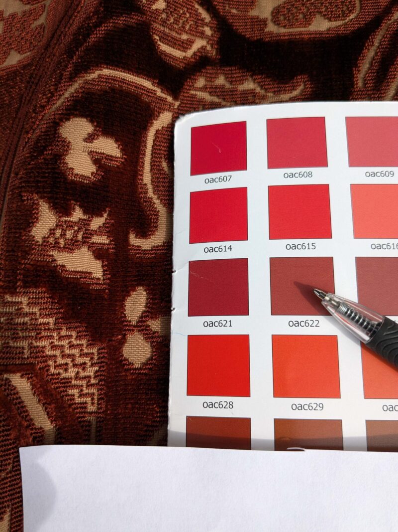 PXL_20250218_200815851 Magnifique Jardin Garden Scroll Cut Silk Velvet Ruby Red MSRP USD 1000+