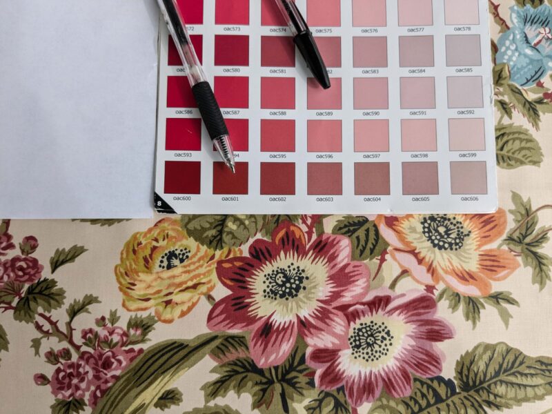 PXL_20250218_214416477 Claire Austin English Cottage Climbing Rose Bluebell Chintz Print Red Green Pink Yellow on Pale Pink 100% Cotton MSRP USD 355/Y