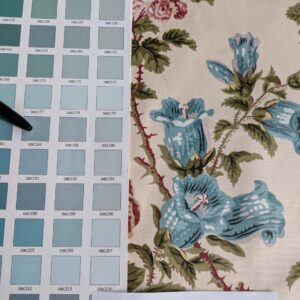 PXL_20250218_214443362 Claire Austin English Cottage Climbing Rose Bluebell Chintz Print Red Green Pink Yellow on Pale Pink 100% Cotton MSRP USD 355/Y