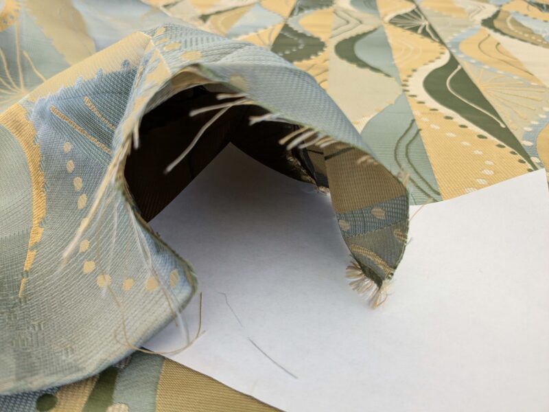 PXL_20250226_213654210 100% Silk Lampas Music Note "Jadeite"  Green Brown Blue Art Deco