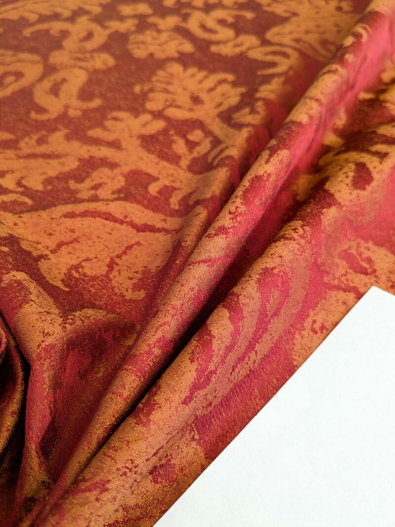 PXL_20250325_200647699 Chinoisery Flower in Vase Bronze Age 100% Silk Damask Crimson Red Radiance! Highest Quality MSRP USD 400+/Yard