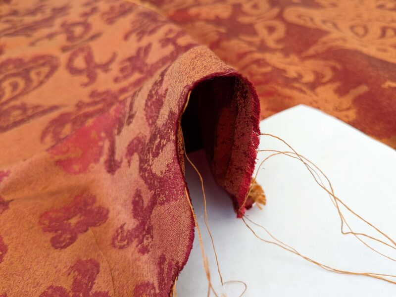 PXL_20250325_200657097 Chinoisery Flower in Vase Bronze Age 100% Silk Damask Crimson Red Radiance! Highest Quality MSRP USD 400+/Yard