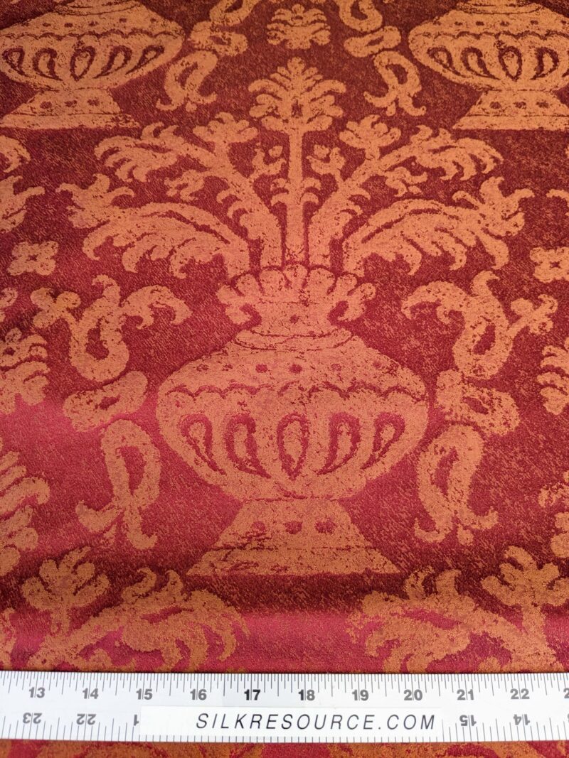 PXL_20250325_200708731 Chinoisery Flower in Vase Bronze Age 100% Silk Damask Crimson Red Radiance! Highest Quality MSRP USD 400+/Yard