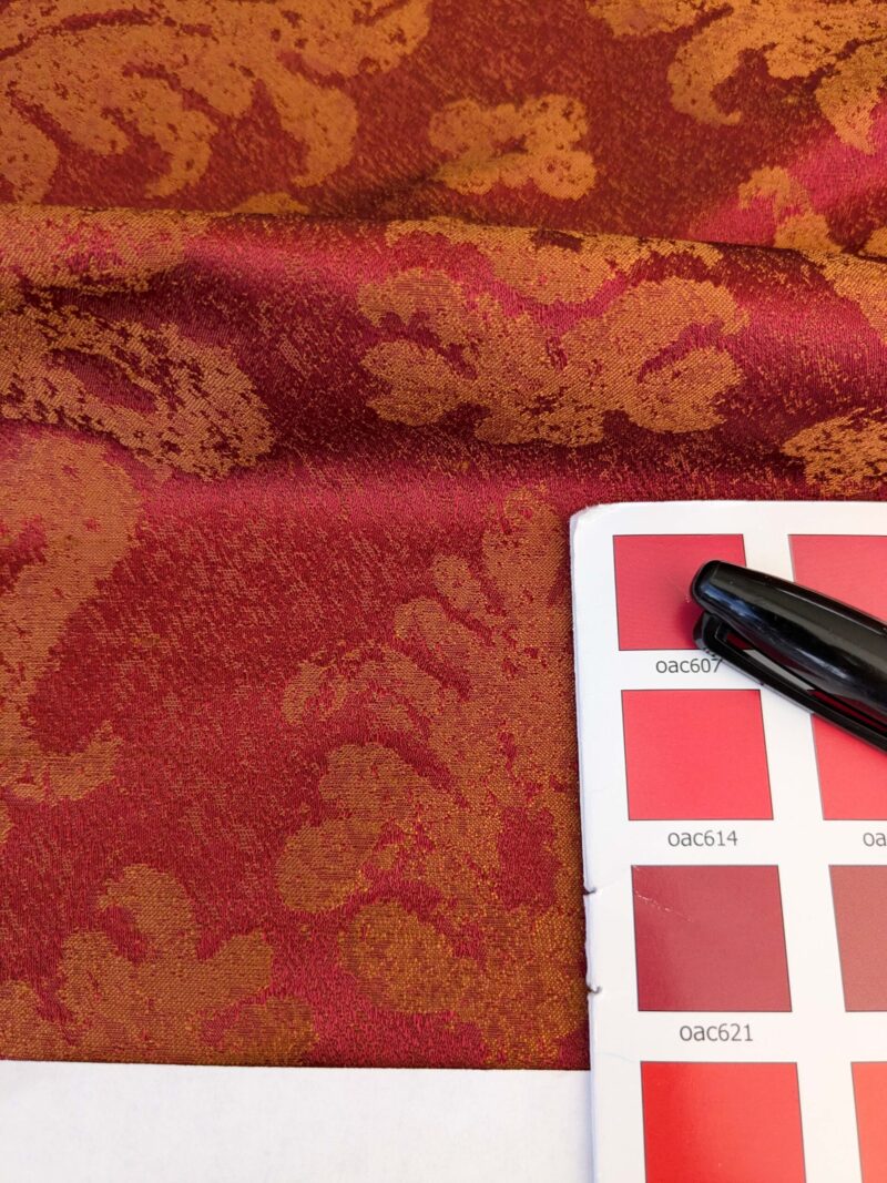 PXL_20250325_200744579 Chinoisery Flower in Vase Bronze Age 100% Silk Damask Crimson Red Radiance! Highest Quality MSRP USD 400+/Yard